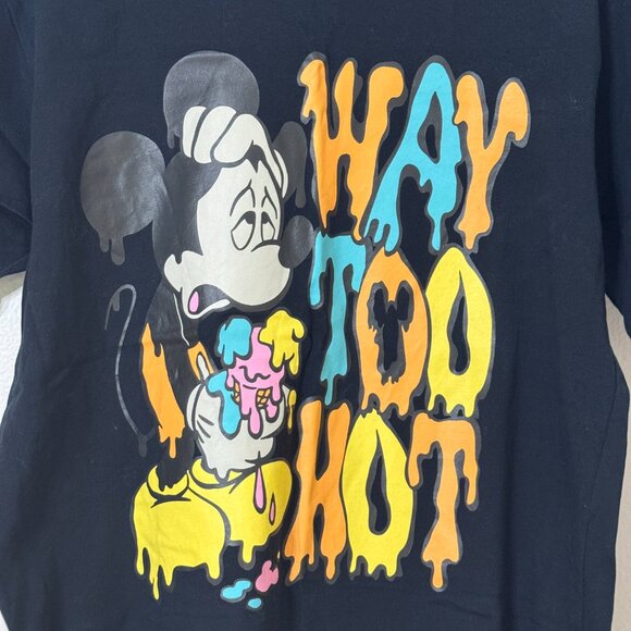 Tokyo Disney Resort Way Too Hot Melting Mickey Mouse Black T-Shirt Graphic Tee - Picture 2 of 7